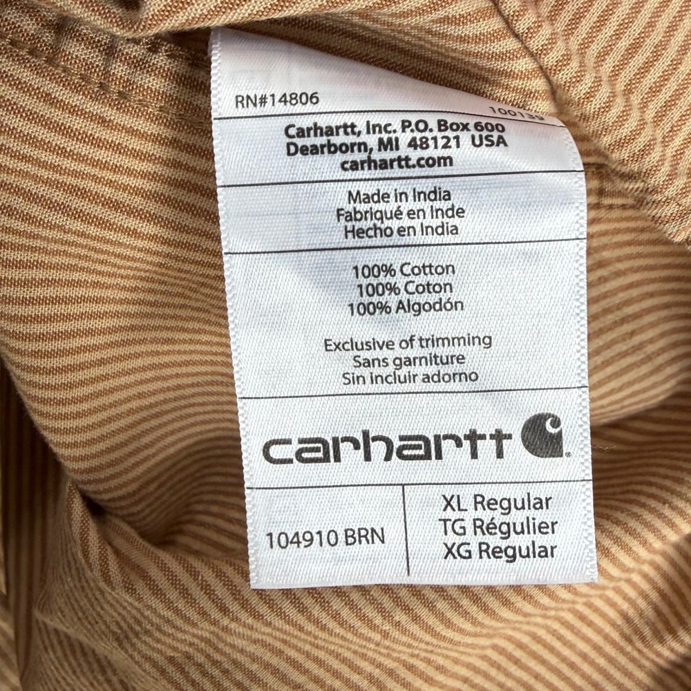 Carhartt Mens XL Loose Fit Striped Long Sleeve Button Down Work Shirt Brown - Picture 9 of 9